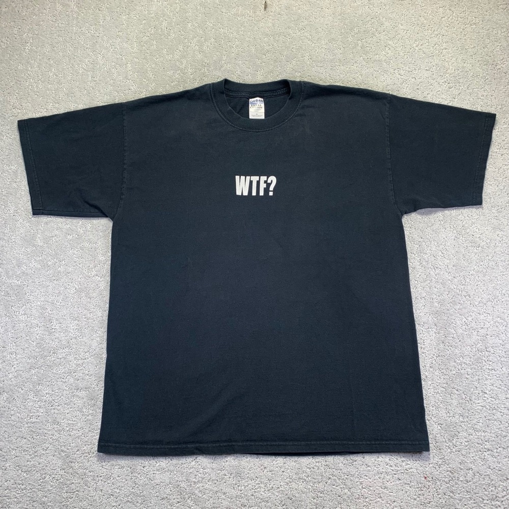 Vintage WTF? t Shirt Mens XL Black Faded Graphic Tee Gildan Skate Grunge Y2k‎